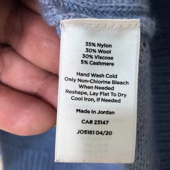 TALBOTS Petite Light Blue Heather Cashmere-Blend V-Neck Shaker-Stitch Sweater MP - Picture 4 of 7
